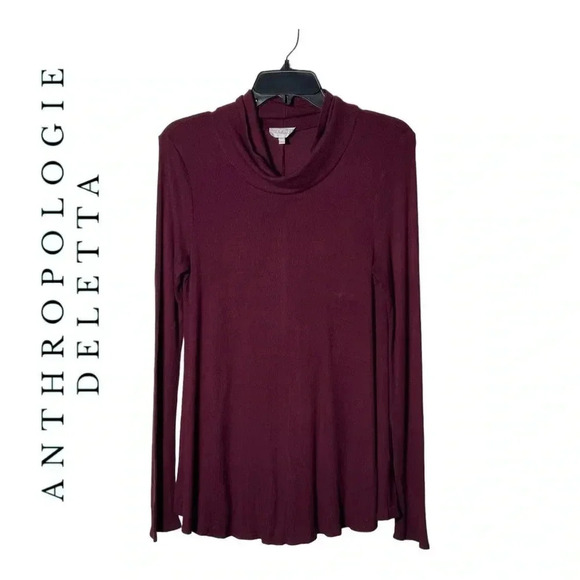 1832. ANTHROPOLOGIE DELETTA LONG SLEEVE RIBBED COWL NECKLINE TOP SIZE MEDIUM‎ - Picture 1 of 9